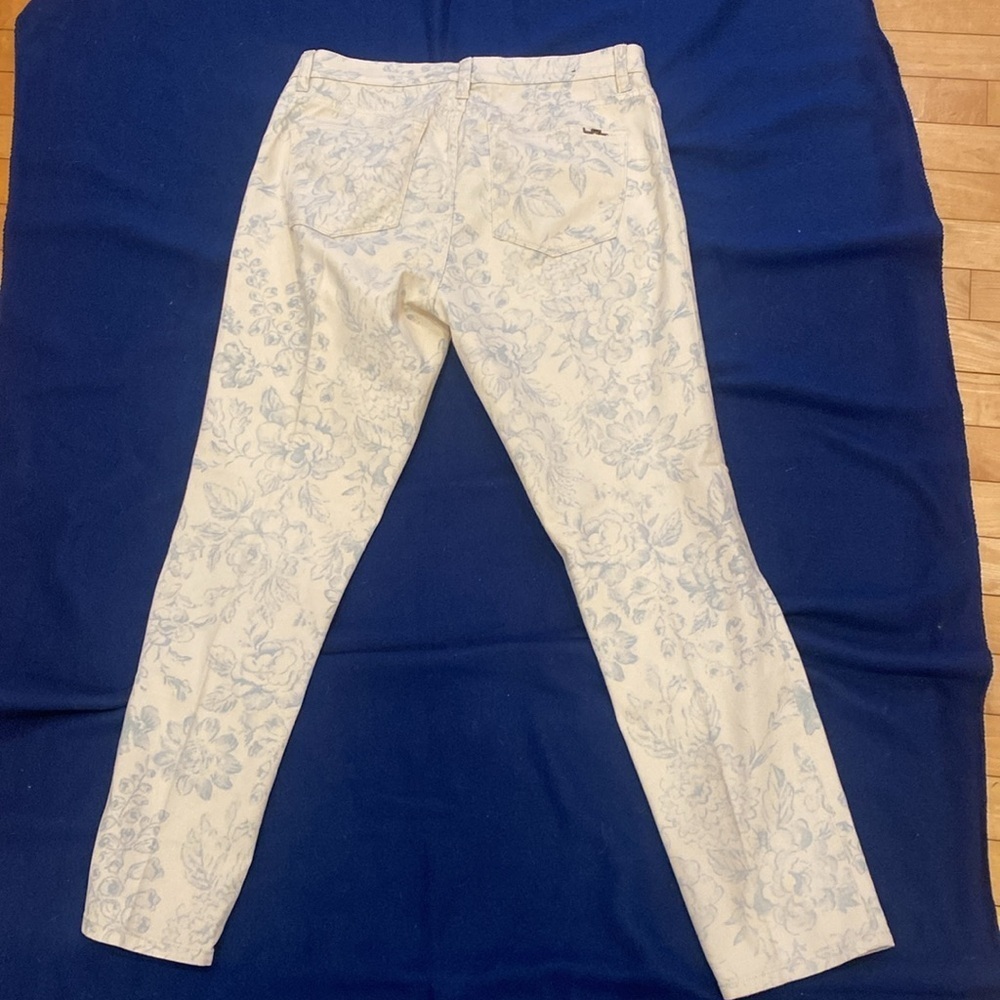 RALPH LAUREN Blue & Creme printed summer modern straight ankle leg jeans Size 10
